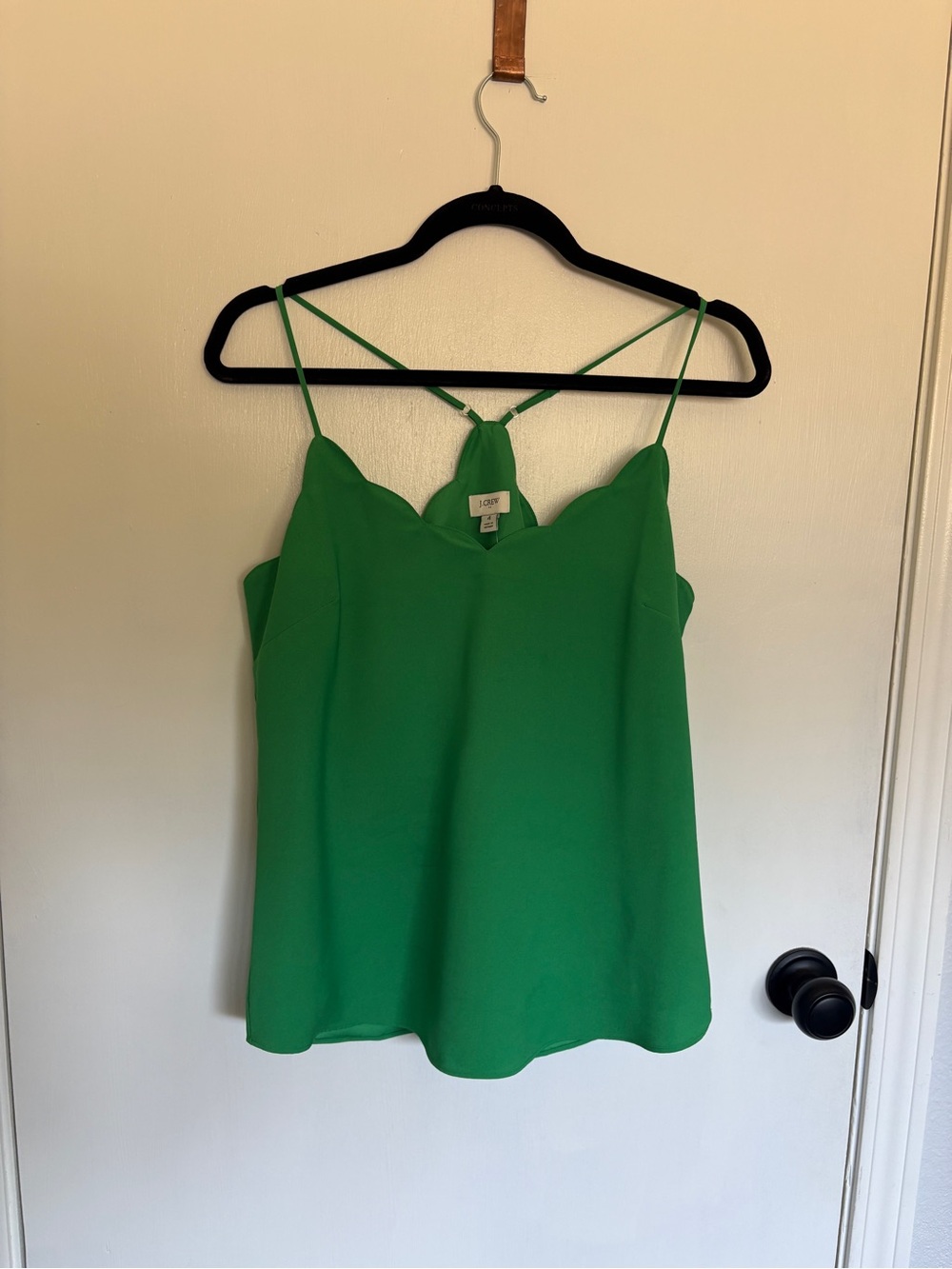 J. Crew Green Scalloped Neck Spaghetti-Strap Tank Top